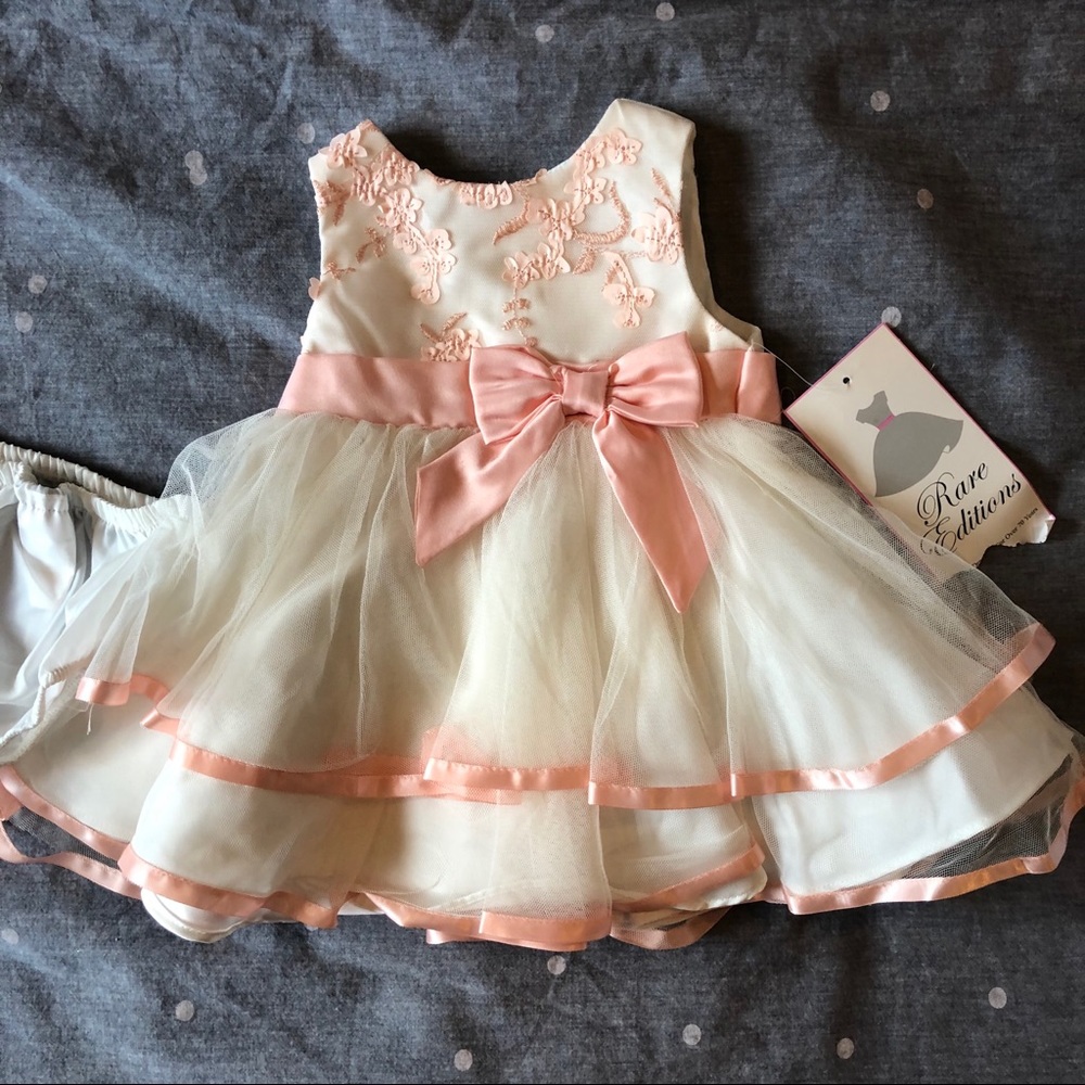 Beautiful Cream and Pink formal dress, NWT, 3-6M